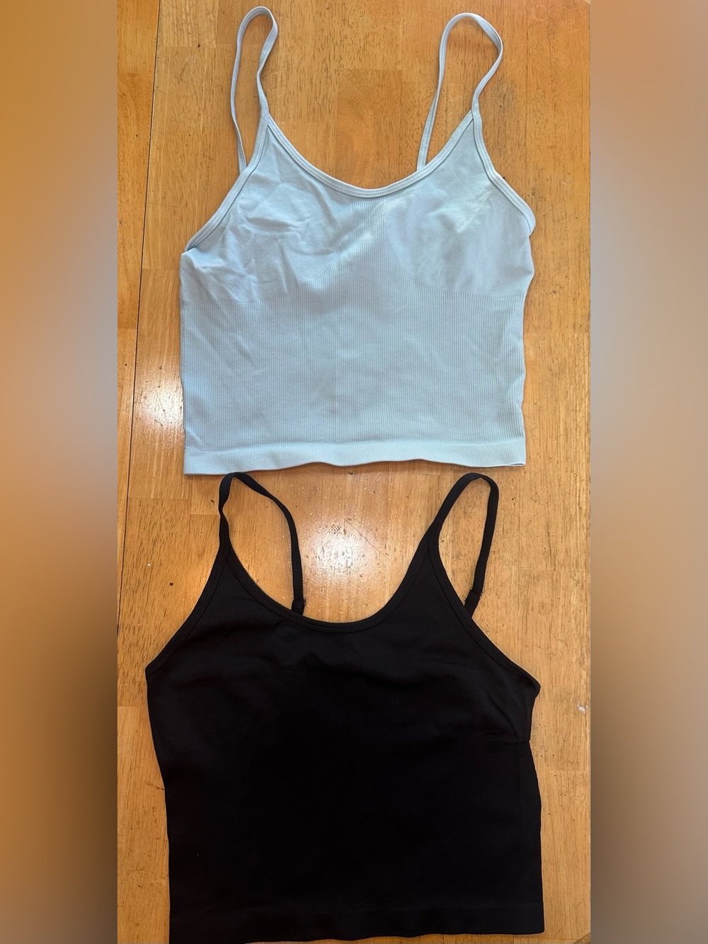 2 Pack Women’s Ribbed Cropped Cami Tank Top - Black and Light Blue